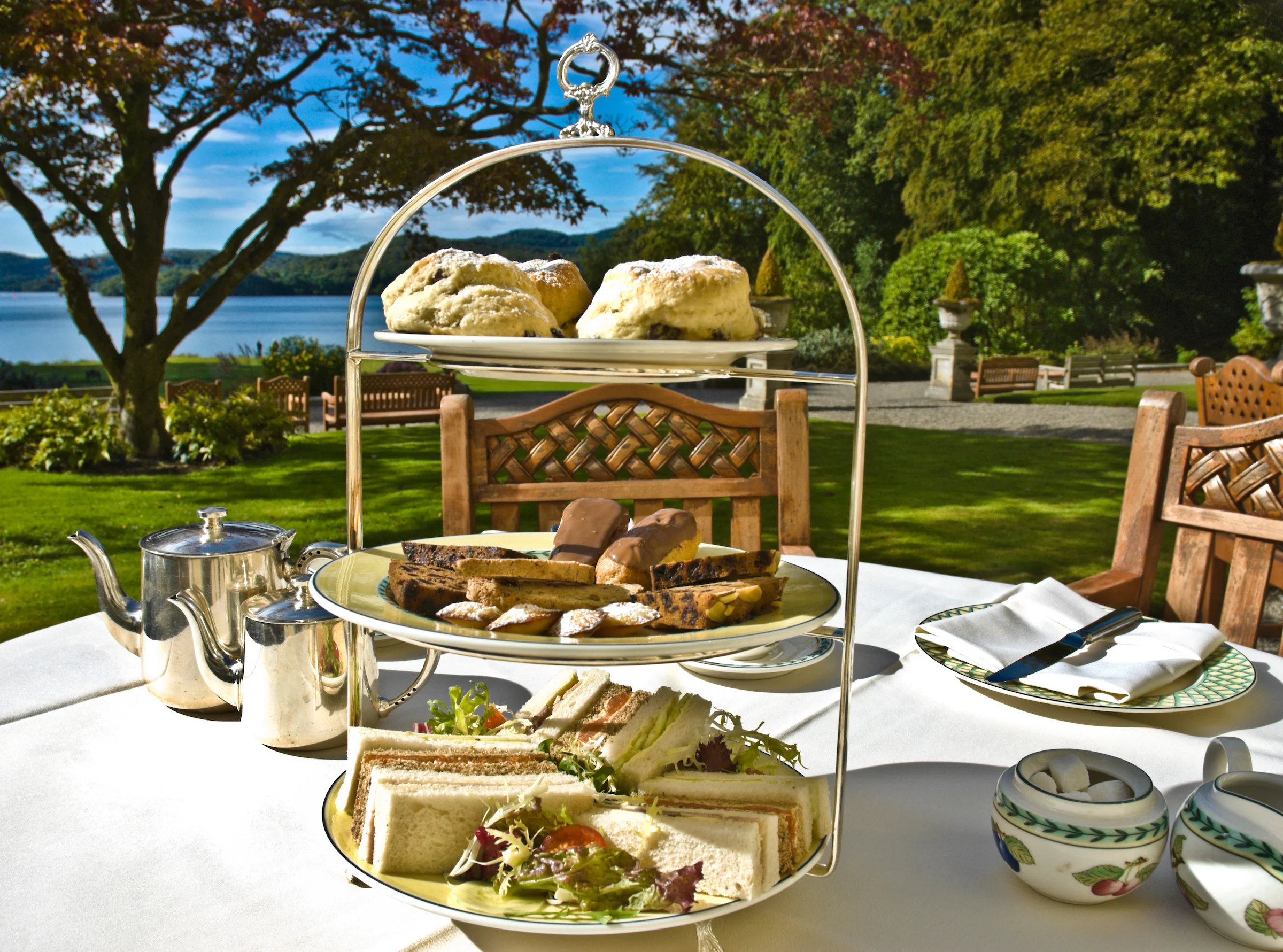 afternoon tea at storrs hall hotel in bowness lake district