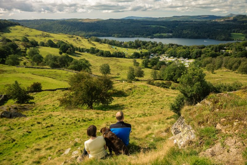 Lake Windermere couple with dog landscape Lake District