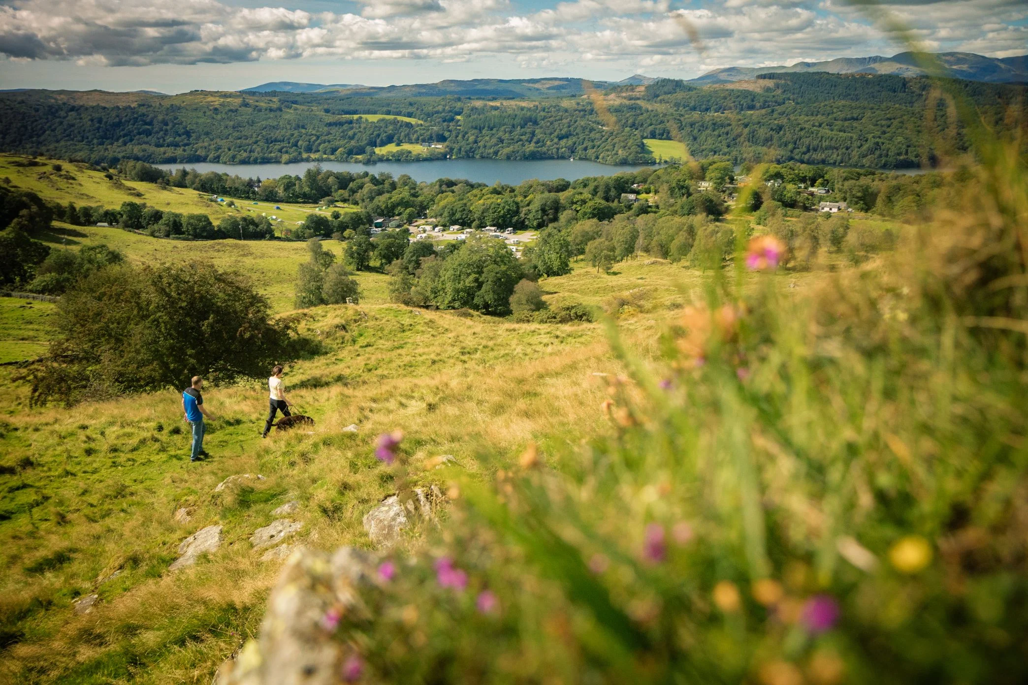 Lake Windermere couple with dog landscape3 Lake District