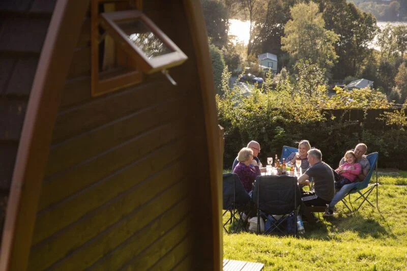 camping pod outside dining lake district
