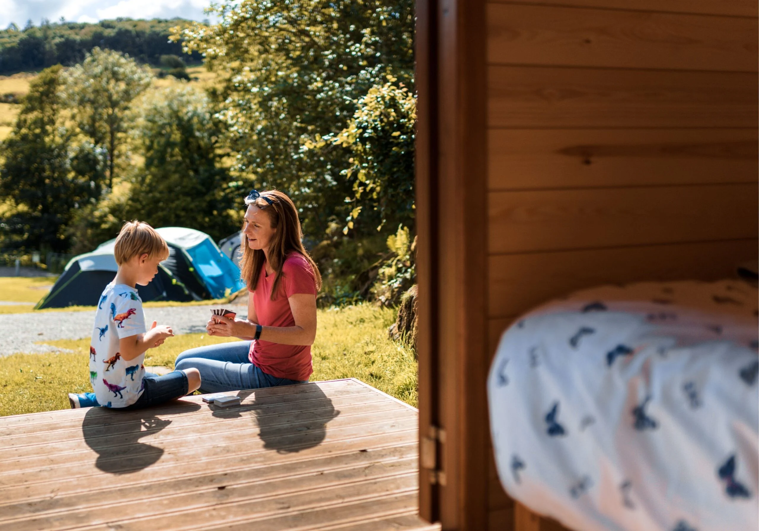 camping pod family external lake district