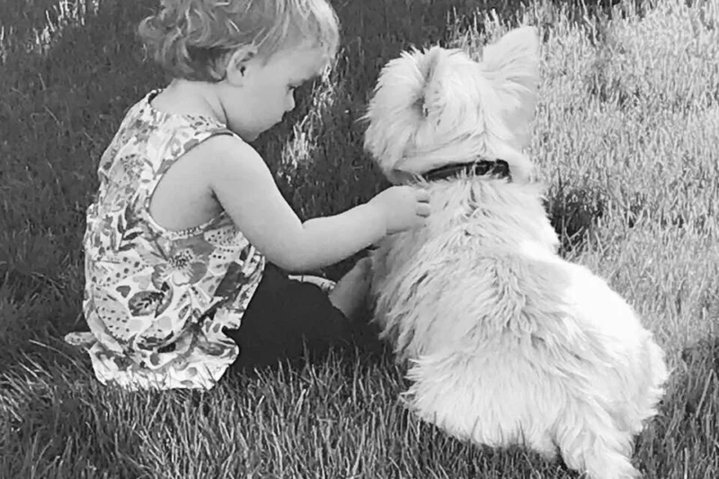 toddler and dog