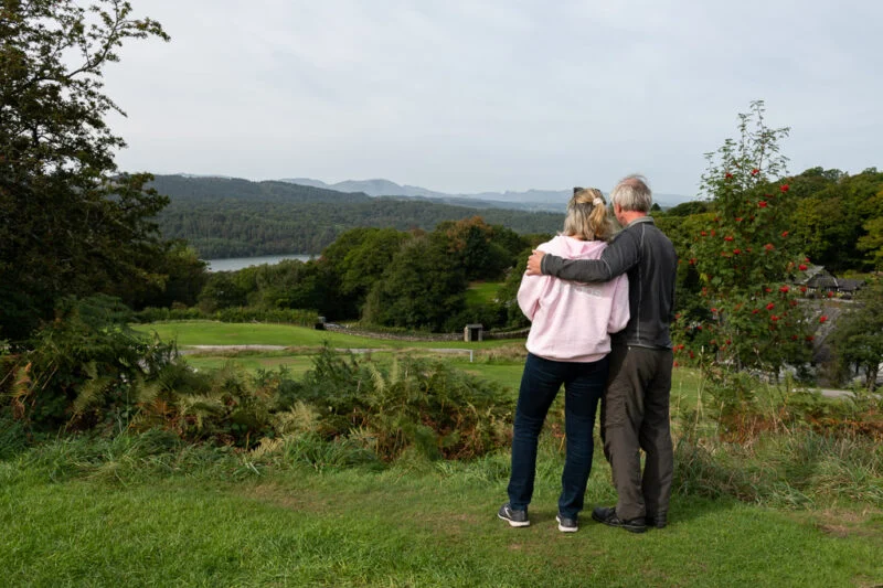 couple looking at the windermere view from park cliffe
