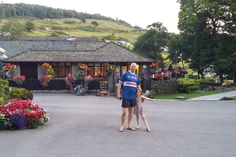 dad and daughter in front of park cliffe reception
