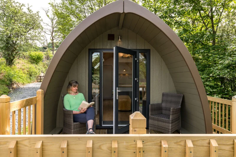 deluxe camping pod clothing rail cup decking