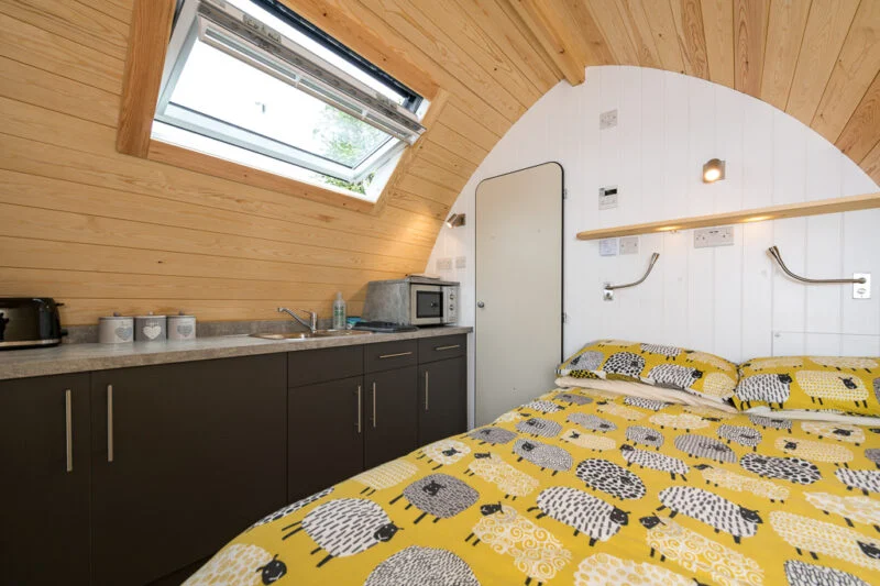 deluxe camping pod kitchenette