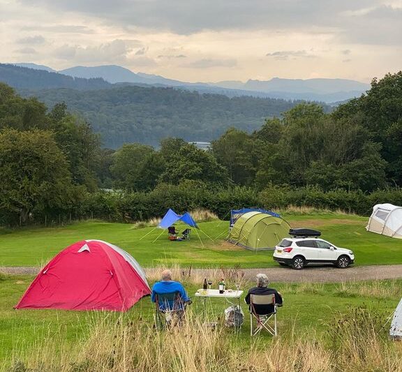 camping at park cliffe with views over windermere