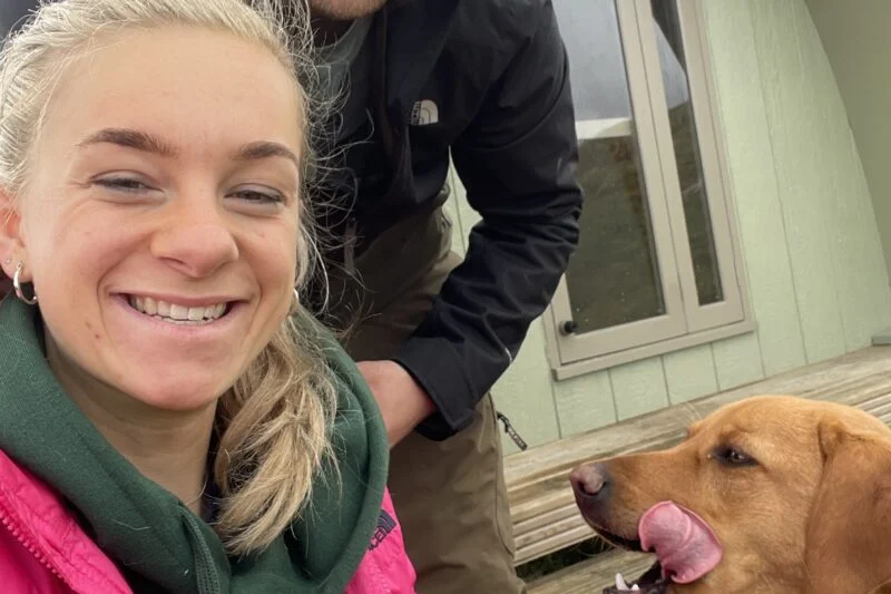 couple with dog lake district glamping pod