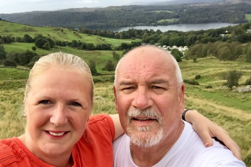 couple selfie on hills above park cliffe