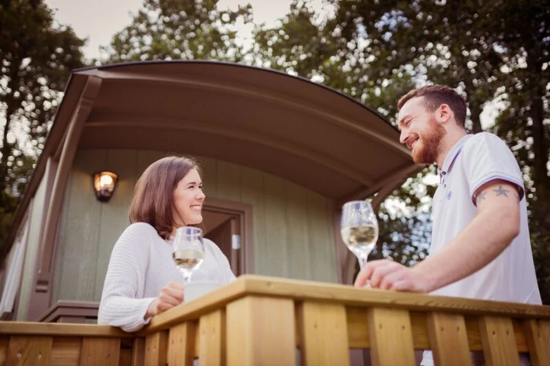 shepherds hut external couple Lake District