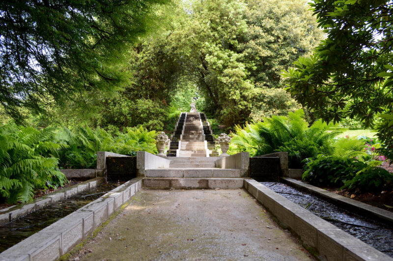 pond and steps holker hall and gardens