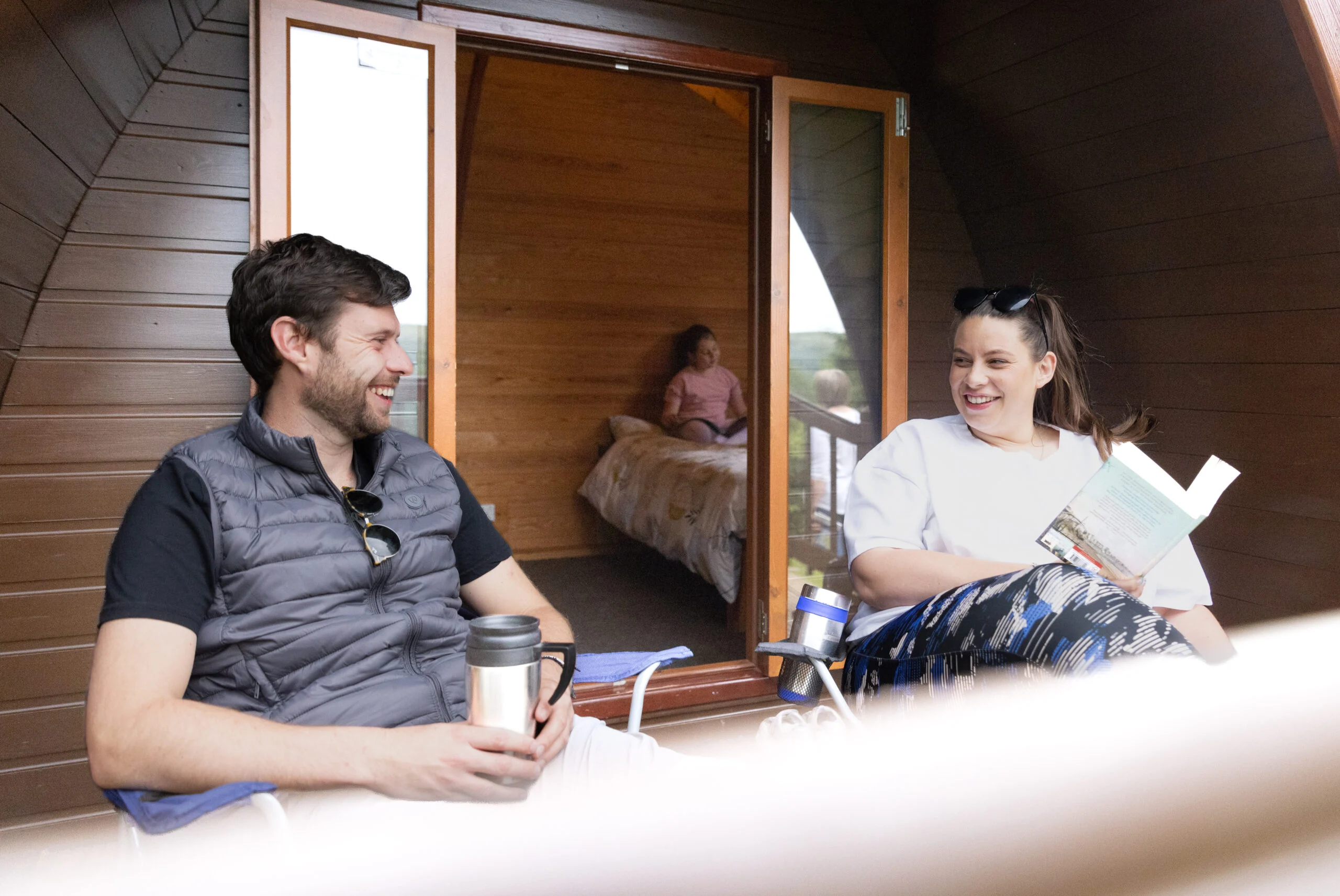 Family enjoying Family Camping Pod in Windermere